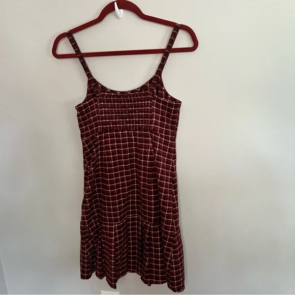 Hollister Women Size Medium Red Plaid Dress Burgundy Cotton Fall - Picture 6 of 8